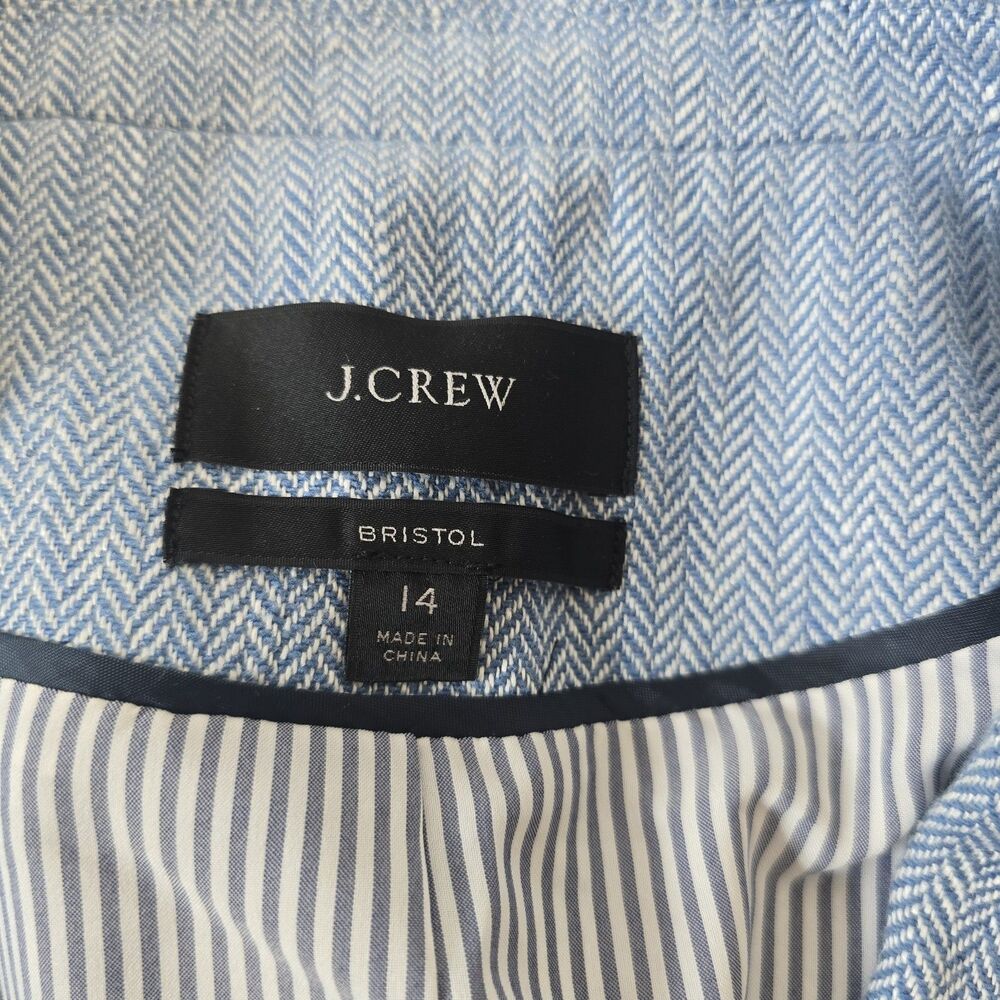 J.Crew Blazer Size 14 Bristol Italian Linen Jacket Double Breasted Herringbone - Picture 3 of 12